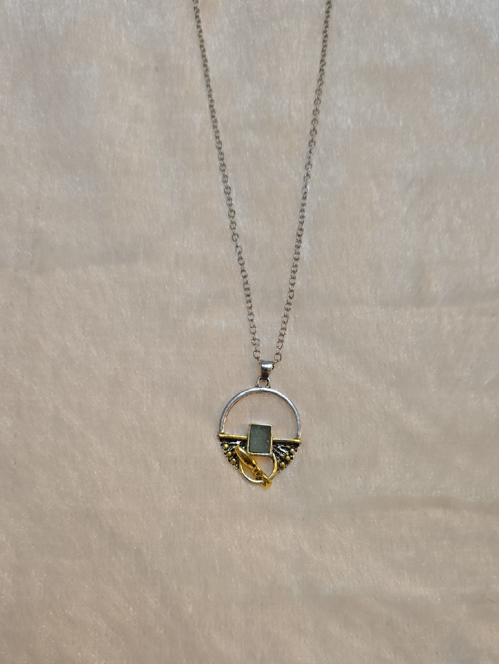 Two-Tone Pendant Necklace with Green Stone Accent